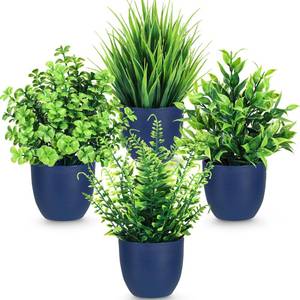 lot 14399 image: Der Rose 4 Pack Fake Plants Small Artificial Plants for Blue Bathroom Decor