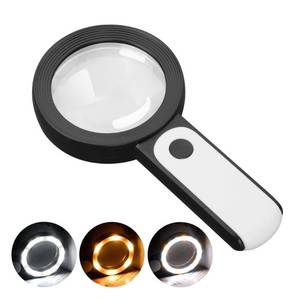 lot 14417 image: JMH Magnifying Glass with Light, Handheld Large Magnifying Glass 18LED Cold and Warm Light with 3 Modes, Illuminated Lighted Magnifier for Seniors Reading, Coins, Jewelry