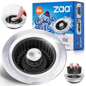 lot 14420 image: zaa 3 in 1 Kitchen Sink Drain Strainer Stopper Removable Basket Pop-Up