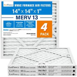 lot 19318 image: LotFancy 14x14x1 Air Filter MERV 13 4-Pack Pleated for Home Furnace HVAC AC