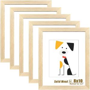 lot 19322 image: LUCKYLIFE 8x10 Picture Frame Solid Natural Wood, Display 5x7 photo with Mat or 8x10 without Mat for Wall Hanging and Tabletop, Set of 5