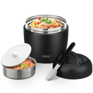 lot 19325 image: Thermo Food Jar for Hot Food Adults 32OZ Soup Thermo Lunch Containers Wide Mouth Vacuum Insulated Stainless Steel Leakproof Bento Box with Spoon (NEW-BLACK)