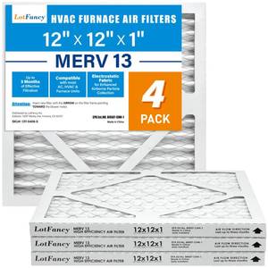 lot 19327 image: LotFancy 12x12x1 Air Filter MERV 13 4-Pack Pleated for Home Furnace HVAC AC