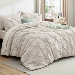 lot 19329 image: Bedsure Full Comforter Set Linen - Bed in a Bag Full Size Bedding Set 7 Pieces, GentleSoft Pintuck Bed Set Gift for Family, All Season Down Alternative Comforter with Sheets, Pillowcases & Shams