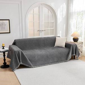lot 19349 image: MYSKY HOME Couch Cover for Dogs, Washable Couch Covers, Non Slip Sofa Cover, Couch Cover 2 Cushion Sofa Dogs Furniture Protector with Tassels, Chenille Sofa Slipcover for Pets, 71x118, Dark Grey