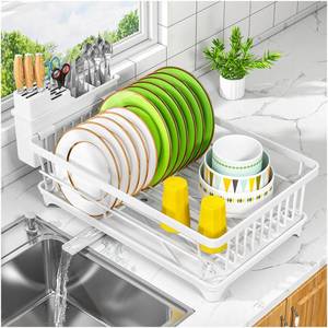 lot 19350 image: Kmiectse Dish Drying Rack for Small Kitchen Counter with Utensil Holder