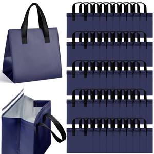 lot 19353 image: FoldTier 50 Pcs Insulated Take Away Bags Bulk Thermal Insulation Food Bags for Coffee Milk Tea Hot Cold Fresh Food Seafood for Catering Restaurant Grocery (9.45x9.45x5.91inch,Navy Blue)