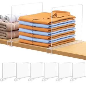 lot 19356 image: Aolloa 6 PCS Shelf Dividers for Closet Organization Acrylic Clear Closet Shelf Divider for Wooden Shelving Suitable for Wooden or Vertical Shelves Or Bedroom, Kitchen and Office..