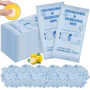 lot 19363 image: Tondiamo 150 Pcs Travel Dish Soap Wipes Individually Wrapped Dish Cleaning Wipes Disposable Portable Cleaner with Lemon Scent for Camping Kitchen Outdoor Traveling Quick Clean