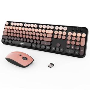 lot 19372 image: Wireless Keyboard and Mouse Combo, Retro Typewriter Style Keyboard with Round Keys, 2.4G Wireless Cute Keyboard and Mouse Set for PC, Laptop and Desktop-Black and Rose Gold