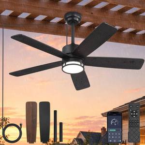 lot 19375 image: Fanbulous 46 Inch Outdoor Ceiling Fans with Lights, IP65 Waterproof, Black