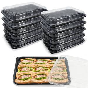 lot 20034 image: 10 Pack Catering Trays with Lids, 13 Charcuterie Board with Lid, Serving Tray with Lid for Cookie, Dessert and Sandwiches, Reusable Plastic Serving Trays for Catering, Buffet