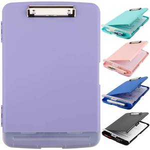 lot 20057 image: Clipboard with Storage, A4 Binder Nursing Clipboards with Pen Holder, Heavy Duty Storage Clipboards with Low Profile Clip, Clipboard Folder Side-Opening, Smooth Writing Clip Board (Light Purple)