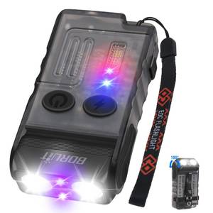 lot 20078 image: BORUIT V20 LED Small Powerful EDC Flashlight with 365nm UV Light,180°Head Swivels,Super Bright USB C Rechargeable Mini Pocket Keychain Flash Light with Clip-13 Mode,IP67,Magnetic,110DB Buzzer(Black)
