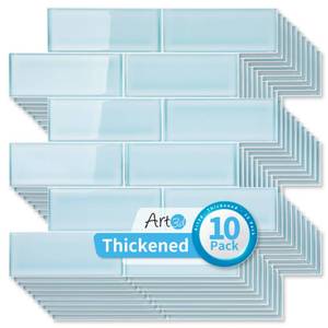 lot 20100 image: Art3d Seaglass Subway Design Peel and Stick Backsplash, 10-Pack, Aqua Blue