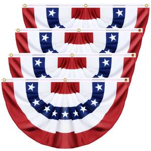 lot 20114 image: 4 Pack Large Size 3 X 6 FT American Bunting Flag USA Pleated Fan Flag 4th of July Decorations Memorial Day Patriotic 100% Polyester Half Fan Banner Fourth July Independence Day Outdoor Indoor Decor