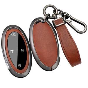 lot 20131 image: ontto Car Key Skin Fit for Hyundai Kona 2023 2024 2025 2026 Key Fob Cover Metal and Leather Key Housing for Ioniq 5 Grandeur GN7 Elantra Azera Sonata Santa fe Tucson Santa Cruz Palisade,Brown