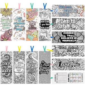 lot 20139 image: 130 Pieces Inspirational Bookmarks for Kids, DIY Coloring Bookmarks Double-Sided Motivational Page Markers Clips for Kids Students Teachers Reading Book Lovers Supplies Party Favors