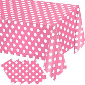 lot 20140 image: WNINK 4 Pack Pink and White Polka Dot Tablecloths �� Pink Disposable Plastic Waterproof Table Cover, 54 x 108, for Birthday, Wedding, Bridal Shower, Bachelor, Pink Girl Party, and Picnic