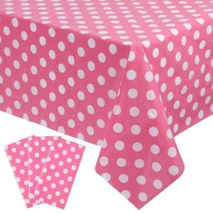 lot 20157 image: Kesfey 3 Packs Minnie Mouse Tablecloth 54 x 108 Inch Pink Polka Dot Table Cloths Disposable Plastic Pink Waterproof Picnic Table Covers Pink and White Dots Minnie Tablecover for Birthday Party