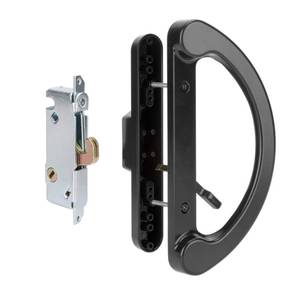 lot 20160 image: HILLMASTER Patio Door Handle Set with Mortise Lock 45° for Replacement Mortise Style Reversible Design Non-keyed Sliding Patio Glass Door Handles, Fits 3-1516 Screw Hole Spacing Black Finish