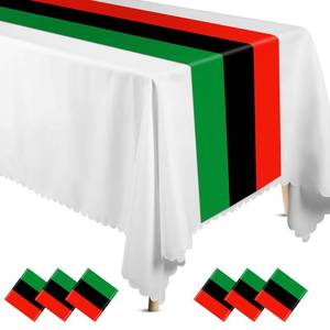 lot 20183 image: Hotop 6 Pcs Juneteenth Table Runners Plastic Black History Month Table Runner 14 x 108 Inch Green Black Red Table Runner Disposable Table Decor for Home African American Independence Party Supplies