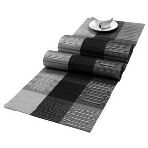 lot 20189 image: SHACOS Woven Vinyl Table Runner 12 x 54 inch PVC Runner for Dining Table Coffee Table Counter Wipe Clean Indoor Outdoor, Ombre Black and Gray
