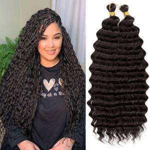 lot 20199 image: Eerya Long Curly Braiding Hair 18 Inch 2 Packs Deep Ocean Wave Crochet Hair for Black Women Deep Wave Braiding Hair for Boho Braids��18 inch, #2��