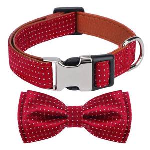lot 20212 image: Rhea Rose Dog Collar with Bow Tie for Girl or Boy Gift Soft Durable Bowtie Red Dot Large
