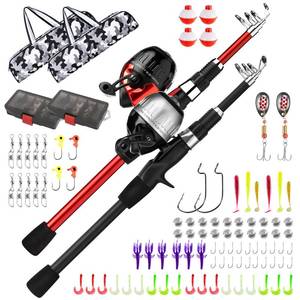 lot 20214 image: WIDDEN Kids Fishing Pole 2 Pack, Youth Fishing Rod and Reel Combo - Telescopic Portable Fishing Pole with Tackle Box Bag Starter Anglers Set, Fishing Gear Kit for Boys Girls Teens and Beginners