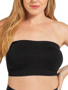 lot 20220 image: SHAPERMINT Strapless Bra, No-Slip Wireless Bandeau with Sewn-in Cups Black Medium