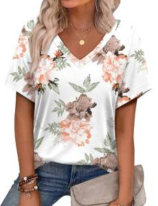 lot 20225 image: Alaroo Womens Tunic Tops Short Sleeve V Neck Boho Tops for Women Vacation Outfits 2026 Trendy Summer Print 02 Medium