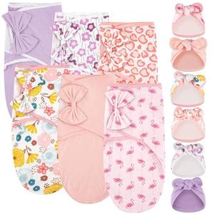 lot 20236 image: Ramede 6 Pack Baby Swaddle Blankets with Hats,Bow,Pink