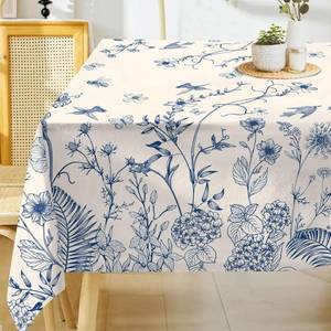 lot 20239 image: Hexagram Floral Tablecloth 54x54 Inch, Summer Blue Square Tablecloth