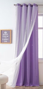 lot 2059 image: Purple star pattern curtains 84x29 in