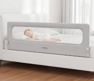 lot 13796 image: Bed Rail for Toddlers - 71 Inch Foldable Baby Guard Height Adjustable  Foldable  Fits FullQueenKingTwin Beds  U-shape base provides Safety sleep protection  Grey
