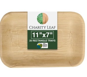 lot 19359 image: Charity Leaf Eco-Friendly Palm Leaf Tray 11 x 7 Rectangle 50 Count