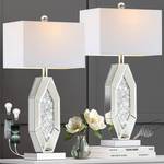 Hamucd 3-Way Dimmable Touch Diamond Crushed Mirrored Bedside Table Lamps Set of 2 for Living Room with USB A+C Ports,Tall Silver Modern Bling Nightstands Lamps for Bedroom with 2 Bulbs (Chrome)