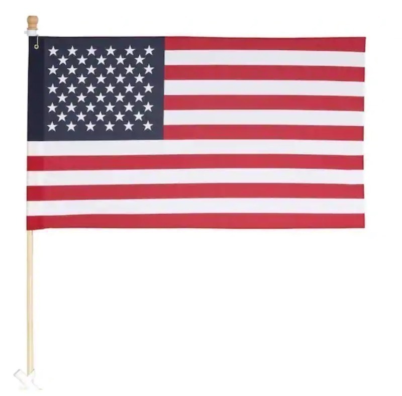lot 260 image: Full Flag Kit - 2.5  4 POLYCOTTON U.S. FLAG - 5 Wooden Pole