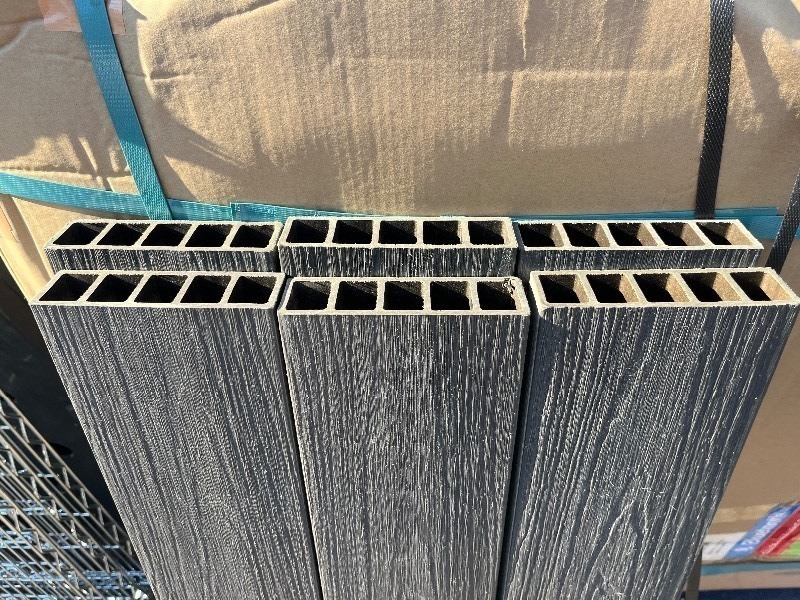 lot 121 image: Bundle of 6 Pieces Trex Wood Styled Boards 44.5 x 5 x 1.5 - Grey see images