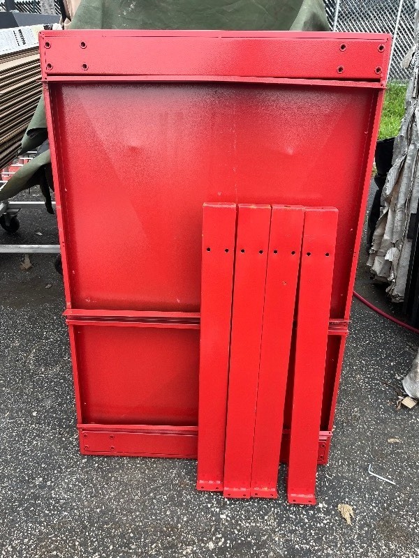 lot 69 image: 48 x 31 Steel Red Industrial Work Table w Under Shelf - comes as is