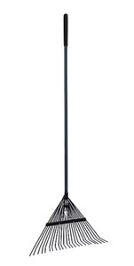 lot 74 image: GroundWorks Steel Leaf Rake, 24 Tines, 51 in Straight Fiberglass Handle with Cushion End Grip