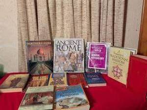 lot 345 image: Mixed Books Lot Northern India Archaeological Guide, Ancient Rome, General Psychology, Treasury of Traditional Wisdom, and Fiction