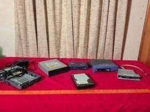 lot 352 image: Mixed Computer Parts Lot - Samsung CD Drive, Linksys Cable Modem, 4-Port Router, HDD, Floppy Drive