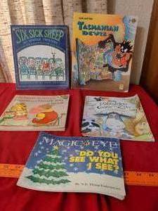 lot 410 image: Lot of 5 Childrens Picture Books Six Sick Sheep, Tasmanian Devil, Richard Scarry, Miss Moo, Magic Eye