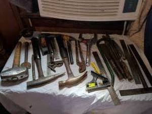 lot 428 image: Hand Tools Lot Hammers Wrenches Chisels Planes Levels Brushes