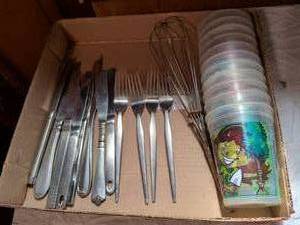 lot 438 image: Flatware Set Knives Forks Whisk Plastic Cups Lot