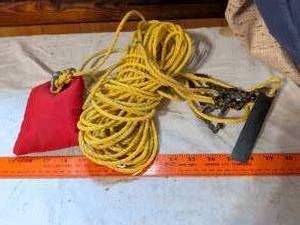 lot 506 image: Yellow Twisted Rope with Red Float Bag, Metal Chain, and Bar End Attachment