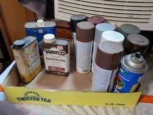 lot 512 image: Mixed Spray Paint & Wood Finish Lot �� Rust-Oleum, Watco, ColorPlace �� 12 Pieces