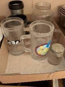 lot 541 image: Lot of 5 Glass Mugs and Jars with Handles Three Stooges Simpsons